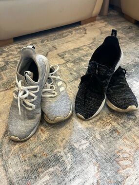 adidas Women's Twin Pair Knit Slip-On Sneakers in Black and Light Gray